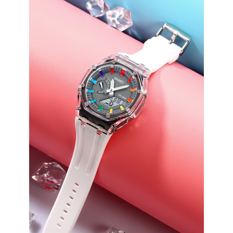 Часы Skmei 2100WTGY White-Grey спортивные унисекс со стрелочно-электронным циферблатом