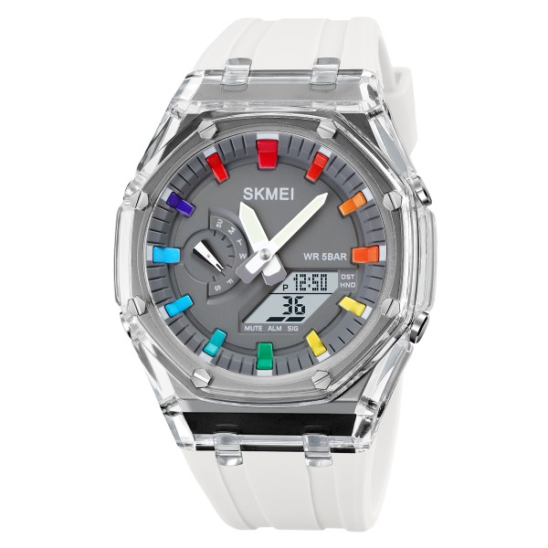 Часы Skmei 2100WTGY White-Grey спортивные унисекс со стрелочно-электронным циферблатом