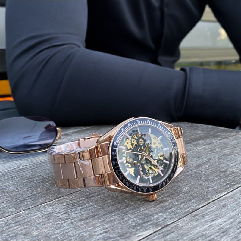 Мужские механические часы Skmei 9194RG Rose Gold с автоподзаводом и минеральным стеклом