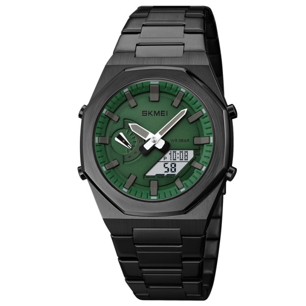 Чоловічий годинник Skmei 1816BKGNWT Black-Green-White з комбінованим циферблатом та металевим браслетом