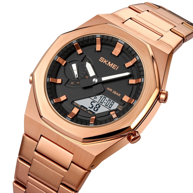 Чоловічий годинник Skmei 1816RGWT Rose Gold-White зі стрілково-електронним циферблатом та підсвічуванням