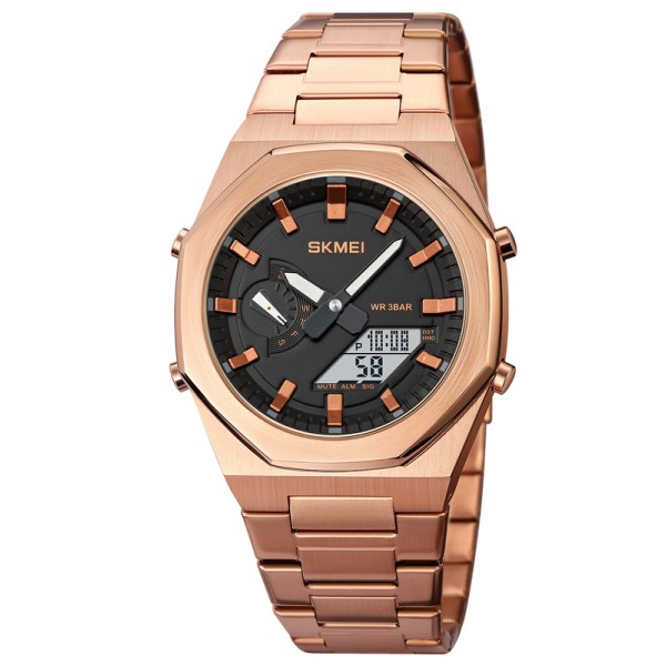 Чоловічий годинник Skmei 1816RGWT Rose Gold-White зі стрілково-електронним циферблатом та підсвічуванням