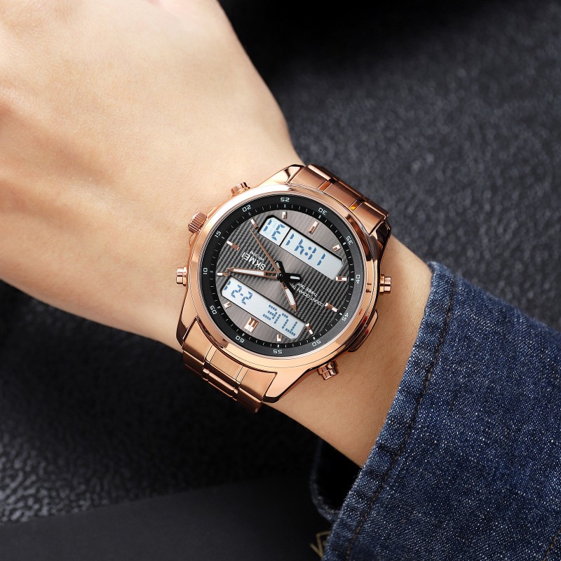 Чоловічий годинник Skmei 2049RGWT Rose Gold-White з комбінованим циферблатом та підсвічуванням