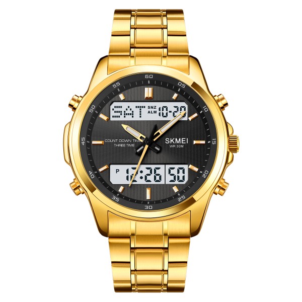 Мужские часы Skmei 2049GDWT Gold-White со стрелочно-электронным циферблатом и подсветкой