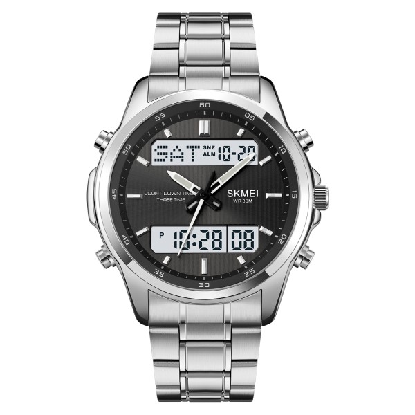 Чоловічий годинник Skmei 2049SIWT Silver-White зі стрілково-електронним циферблатом та підсвічуванням