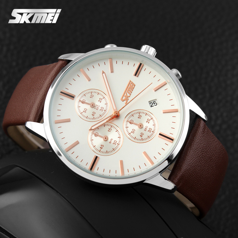 Чоловічий класичний годинник Skmei 9103WTBN White-Brown з хронографом та календарем
