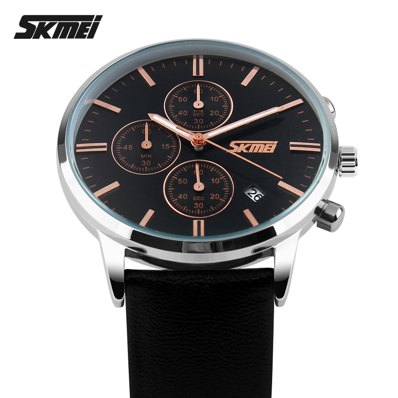 Чоловічий годинник Skmei 9103BKBK Black-Black з хронографом та шкіряним ремінцем
