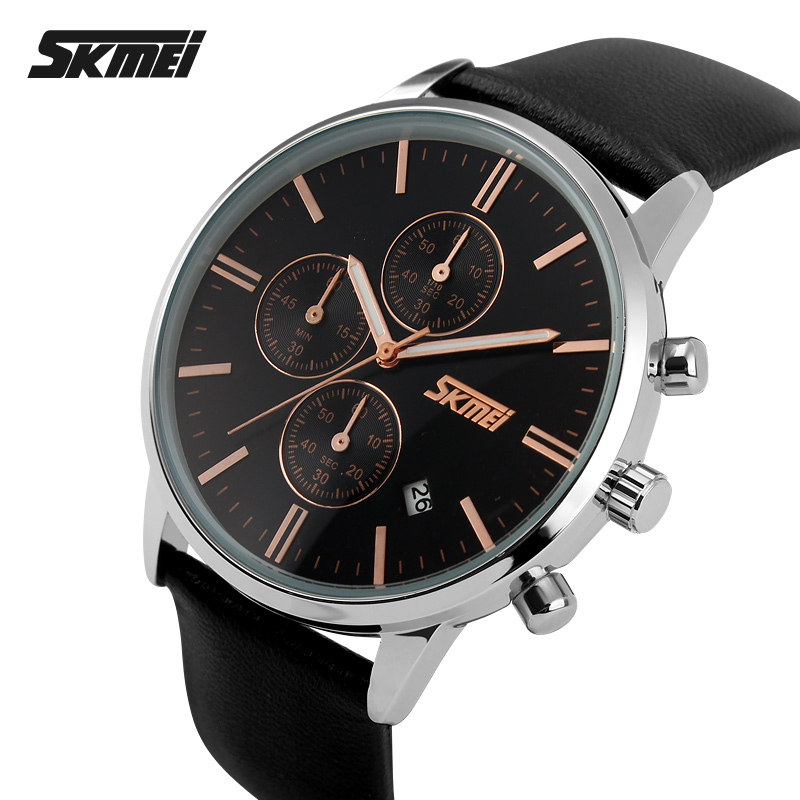 Чоловічий годинник Skmei 9103BKBK Black-Black з хронографом та шкіряним ремінцем