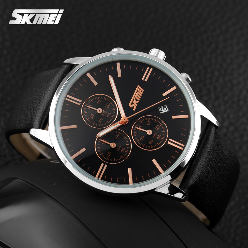 Чоловічий годинник Skmei 9103BKBK Black-Black з хронографом та шкіряним ремінцем