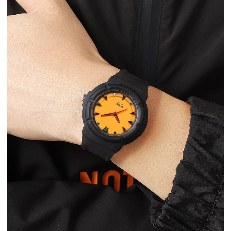 Жіночий годинник Skmei 2011BKOG Black-Orange з помаранчевим циферблатом та захистом від води 5 ATM