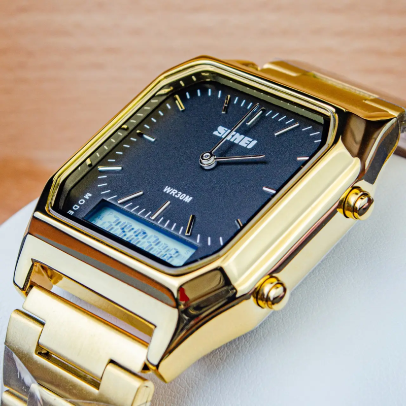 Жіночий годинник Skmei 1220GDBK Gold-Black у класичному стилі з комбінованим циферблатом