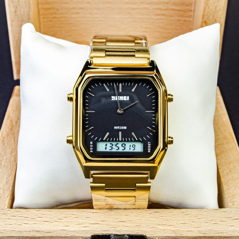 Жіночий годинник Skmei 1220GDBK Gold-Black у класичному стилі з комбінованим циферблатом