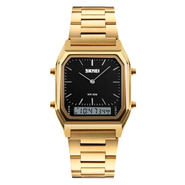 Жіночий годинник Skmei 1220GDBK Gold-Black у класичному стилі з комбінованим циферблатом