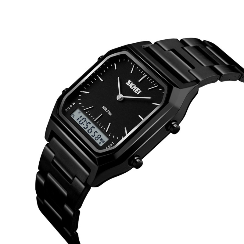 Женские часы Skmei 1220BK Black с комбинированным циферблатом и металлическим браслетом