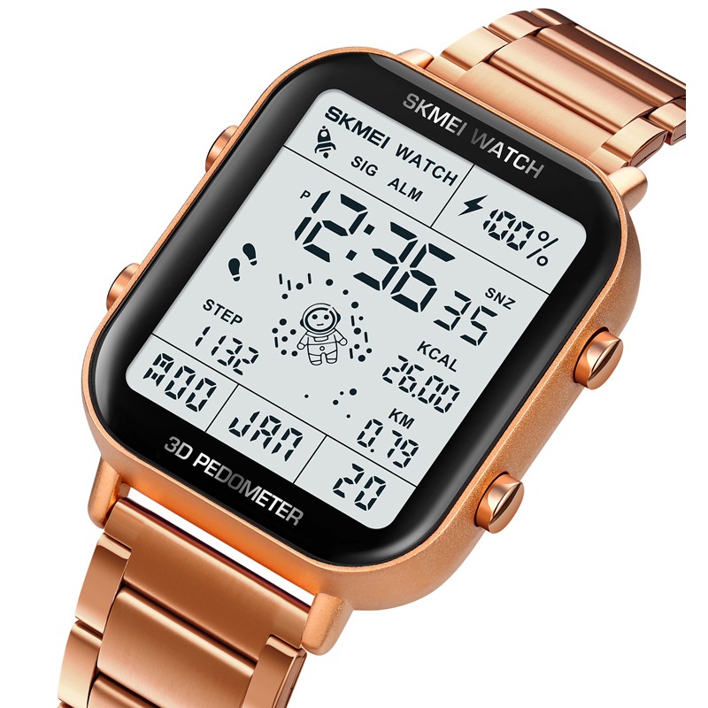 Мужские часы Skmei 1888RG Rose Gold с шагомером и электронным циферблатом