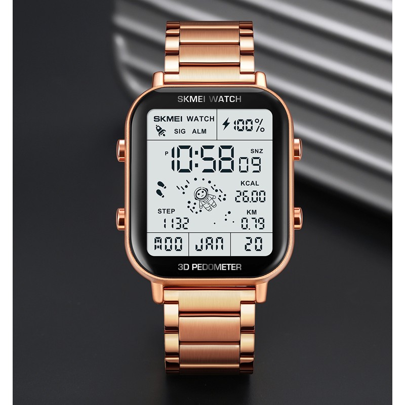 Мужские часы Skmei 1888RG Rose Gold с шагомером и электронным циферблатом