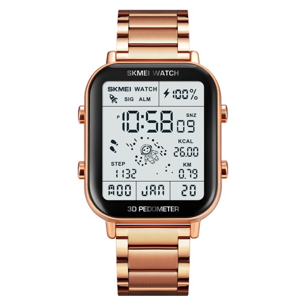 Мужские часы Skmei 1888RG Rose Gold с шагомером и электронным циферблатом