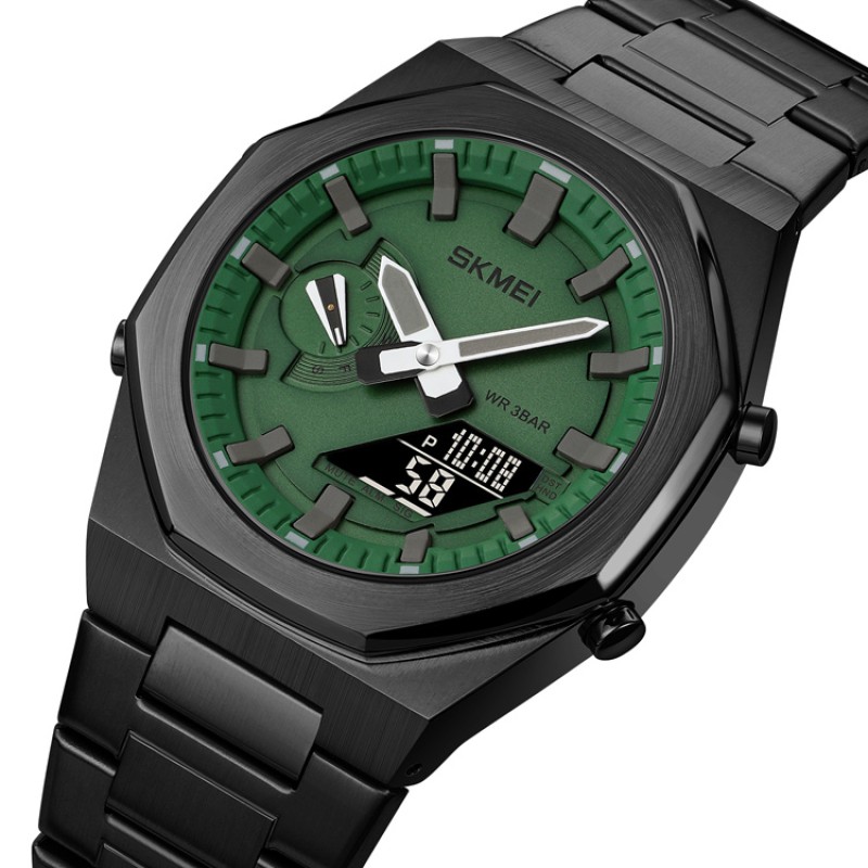 Чоловічий годинник Skmei 1816BKGNBK Black Green-Black зі стрілково-електронним циферблатом та підсвічуванням
