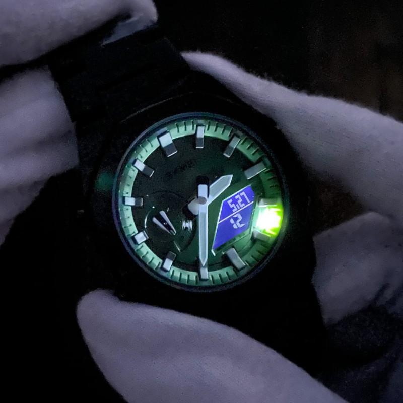 Чоловічий годинник Skmei 1816BKGNBK Black Green-Black зі стрілково-електронним циферблатом та підсвічуванням