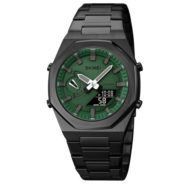 Чоловічий годинник Skmei 1816BKGNBK Black Green-Black зі стрілково-електронним циферблатом та підсвічуванням