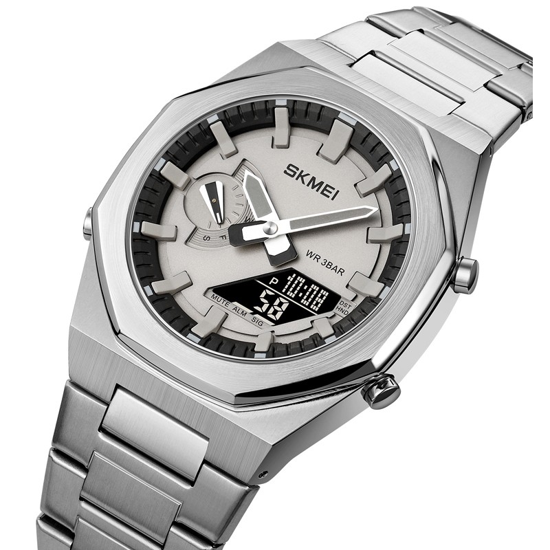 Мужские часы Skmei 1816SIBK Silver-Black со стрелочно-электронным циферблатом и подсветкой