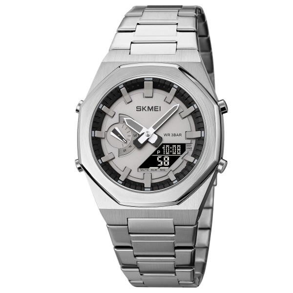 Мужские часы Skmei 1816SIBK Silver-Black со стрелочно-электронным циферблатом и подсветкой