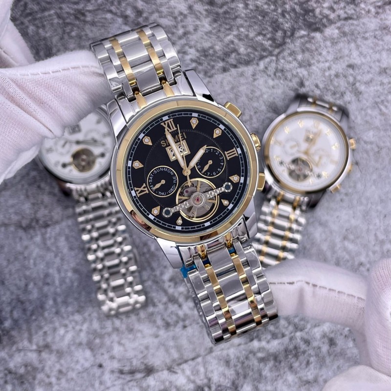 Жіночий механічний годинник Skmei M029TGDBK Gold-Silver-Black з автопідзаводом та календарем