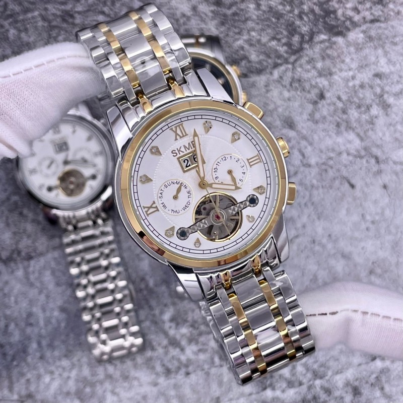Женские механические часы Skmei M029TGDSI Gold-Silver-Silver с автоподзаводом и календарем