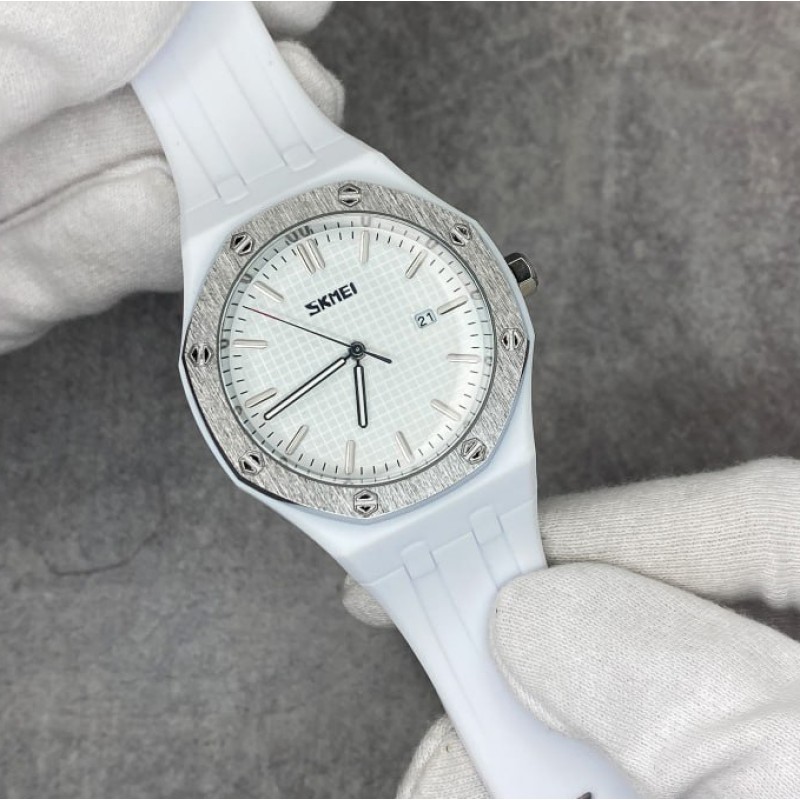 Наручные часы Skmei 9299WT White STOPPED — Спортивные унисекс часы с белым силиконовым ремешком