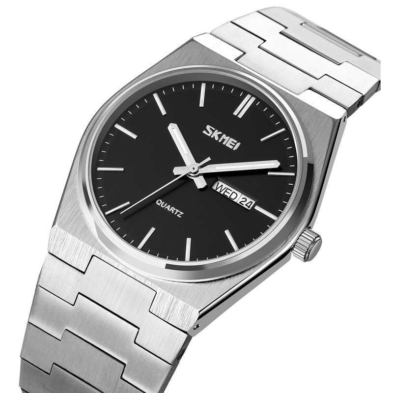 Мужские классические часы Skmei 9288SIBK Silver-Black с серебристым металлическим браслетом