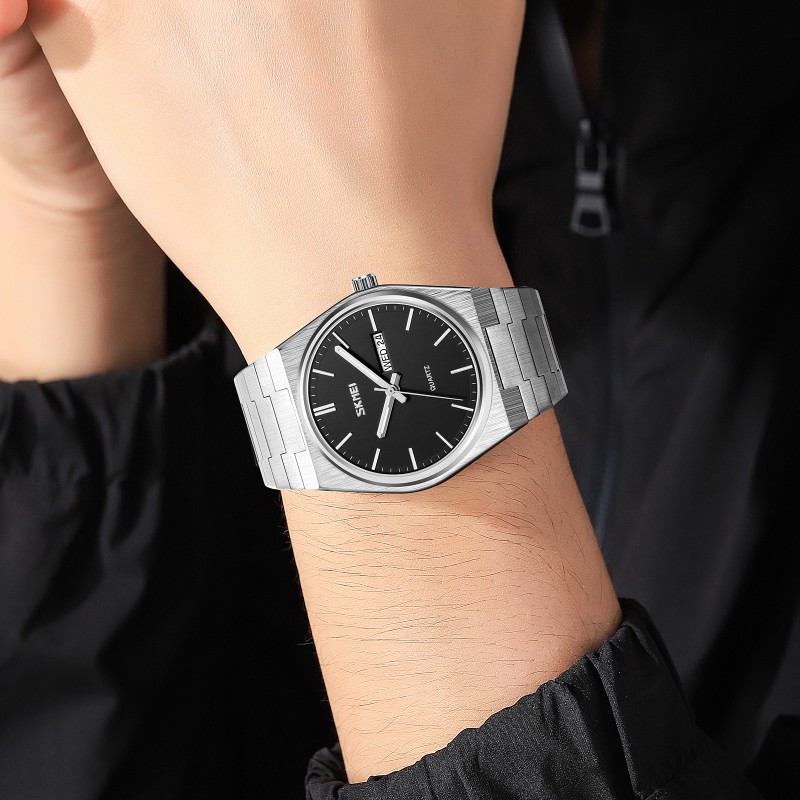 Мужские классические часы Skmei 9288SIBK Silver-Black с серебристым металлическим браслетом