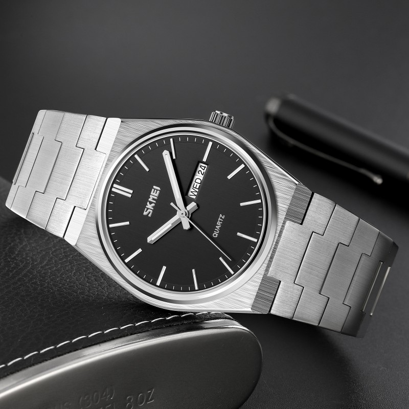Мужские классические часы Skmei 9288SIBK Silver-Black с серебристым металлическим браслетом