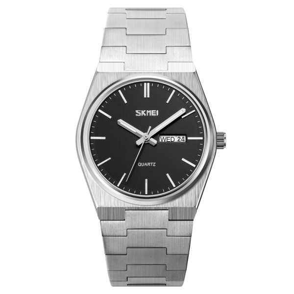Мужские классические часы Skmei 9288SIBK Silver-Black с серебристым металлическим браслетом