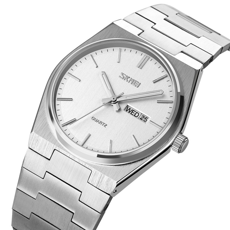 Чоловічий класичний годинник Skmei 9288SISI Silver-Silver з календарем та металевим браслетом
