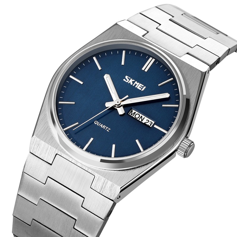 Чоловічий класичний годинник Skmei 9288SIBU Silver-Blue зі сріблястим браслетом та синім циферблатом