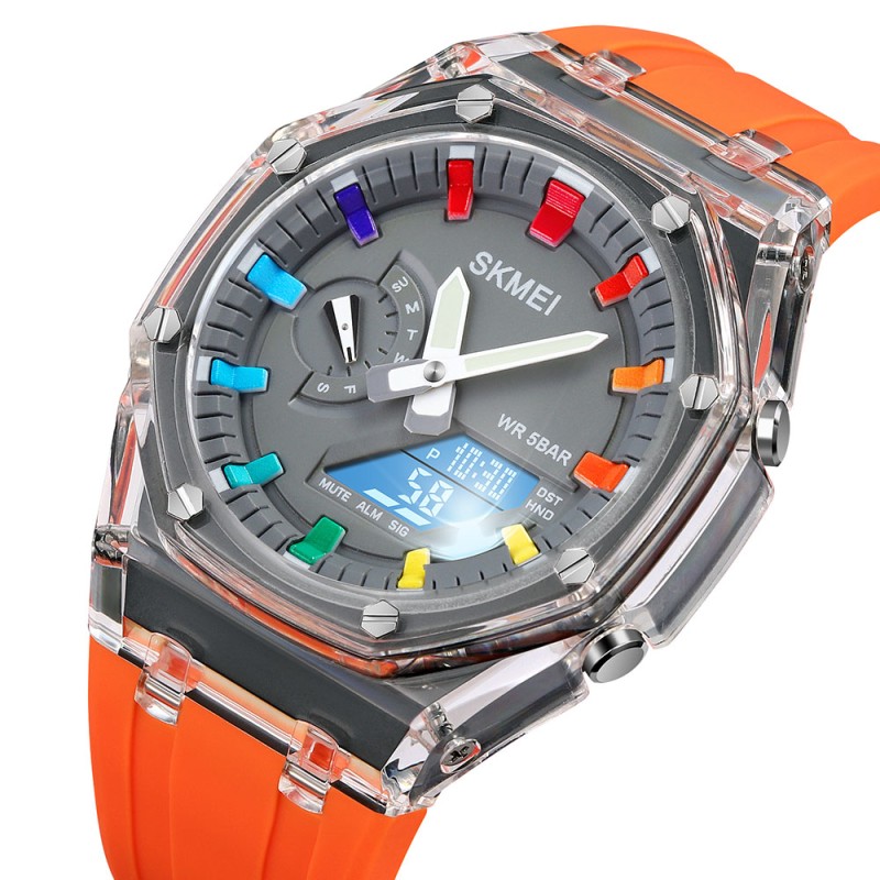 Спортивные часы Skmei 2100OG Orange с комбинированным циферблатом и водозащитой 5 ATM