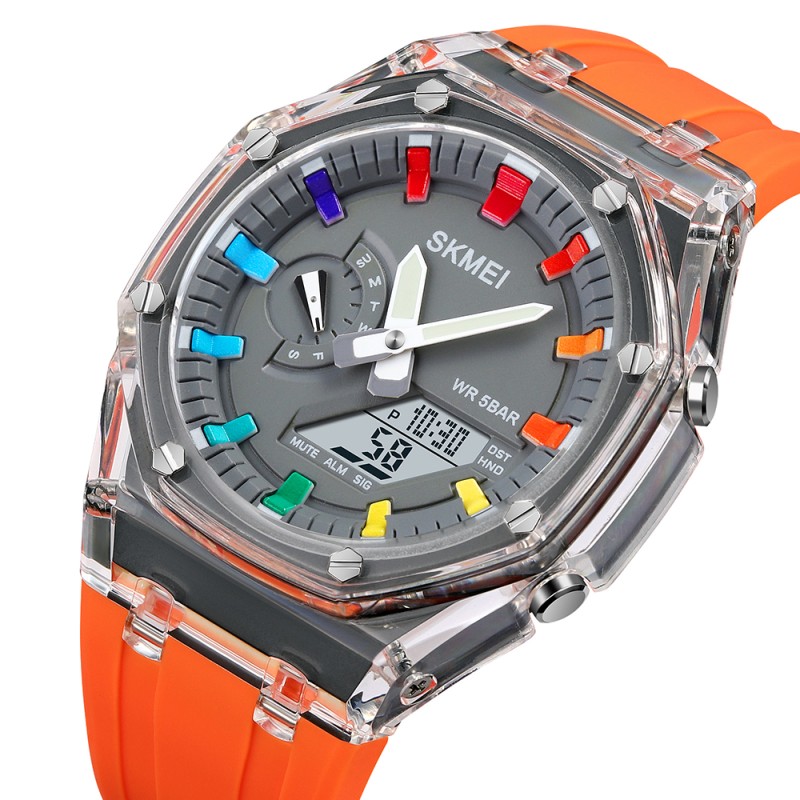 Спортивные часы Skmei 2100OG Orange с комбинированным циферблатом и водозащитой 5 ATM