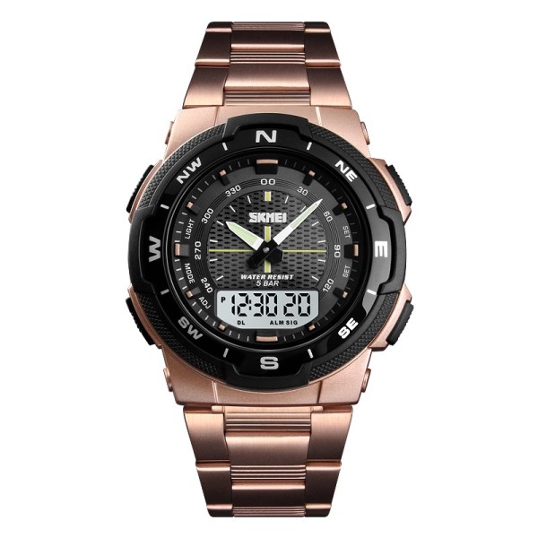 Мужские часы Skmei 1370RG Rose Gold с комбинированным циферблатом и подсветкой