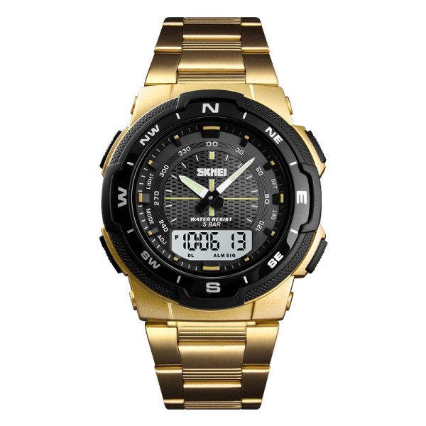 Мужские часы Skmei 1370GD Gold — Спортивные золотистые часы с комбинированным циферблатом