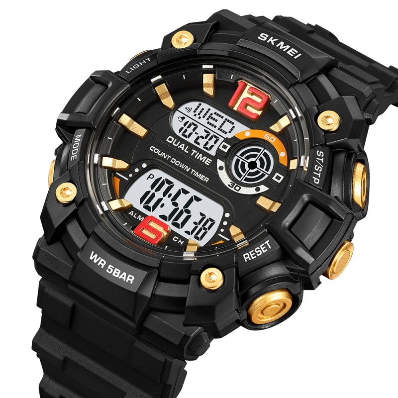 Мужские спортивные часы Skmei 2018GDWT Gold-White с электронным циферблатом и водозащитой 5 ATM