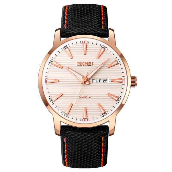 Мужские классические часы Skmei 9303RGSI Rose Gold-Silver с календарем и нейлоновым ремешком