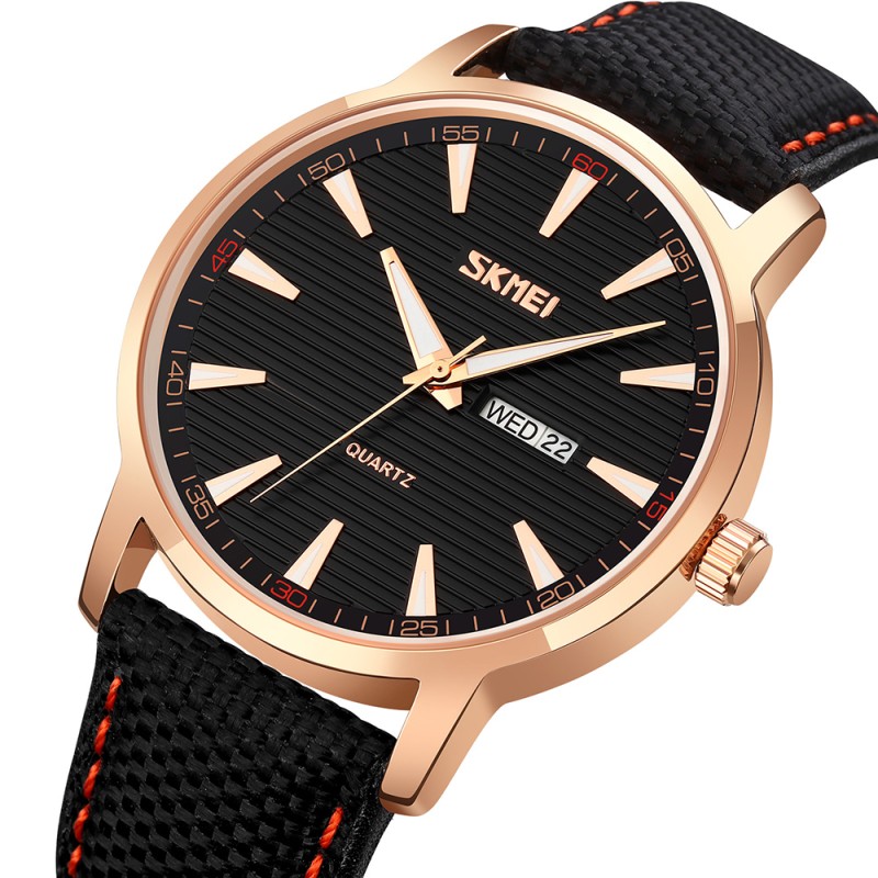 Мужские наручные часы Skmei 9303RGBK Rose Gold-Black с календарем и люминесцентной подсветкой