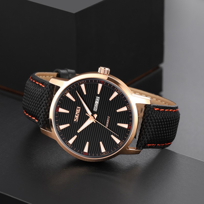 Мужские наручные часы Skmei 9303RGBK Rose Gold-Black с календарем и люминесцентной подсветкой