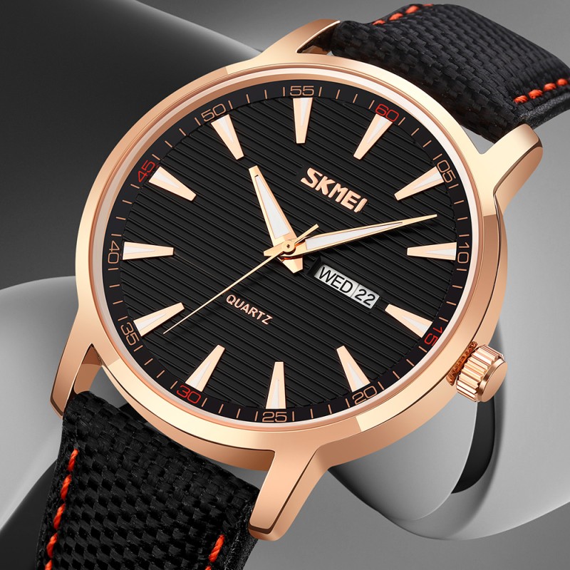 Мужские наручные часы Skmei 9303RGBK Rose Gold-Black с календарем и люминесцентной подсветкой