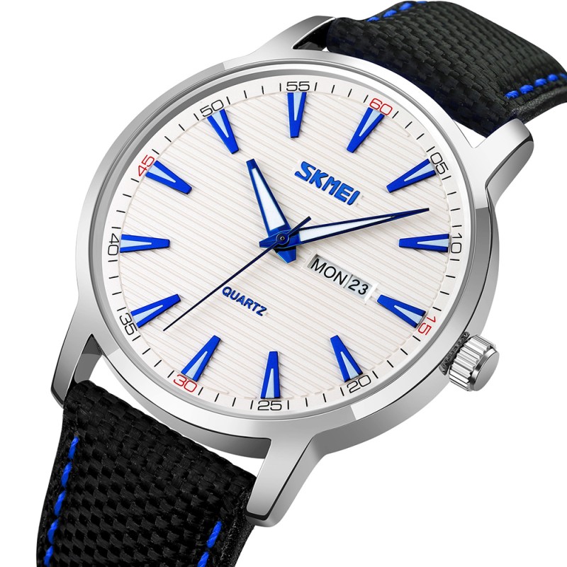 Мужские часы Skmei 9303SIBU Silver-Blue с нейлоновым ремешком и календарем