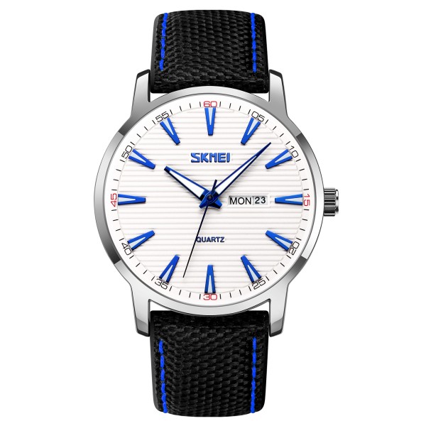 Мужские часы Skmei 9303SIBU Silver-Blue с нейлоновым ремешком и календарем
