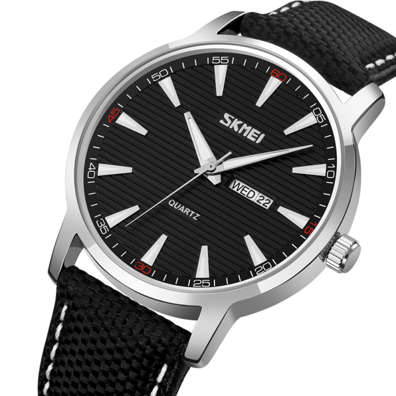 Чоловічий наручний годинник Skmei 9303SIBK Silver-Black з календарем та нейлоновим ремінцем