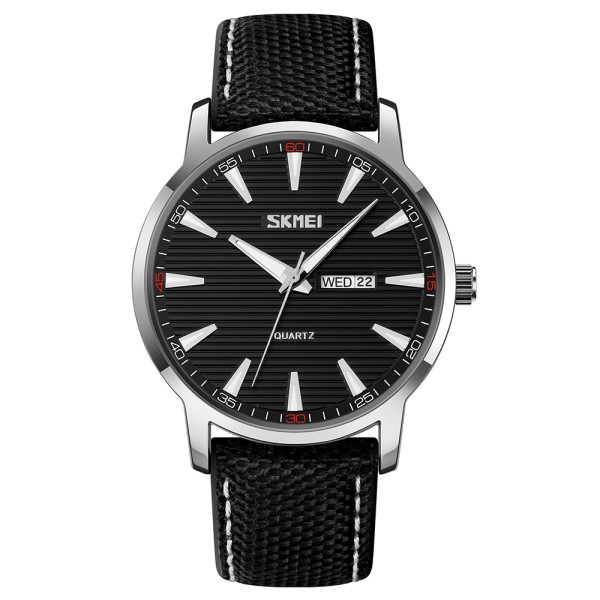 Чоловічий наручний годинник Skmei 9303SIBK Silver-Black з календарем та нейлоновим ремінцем