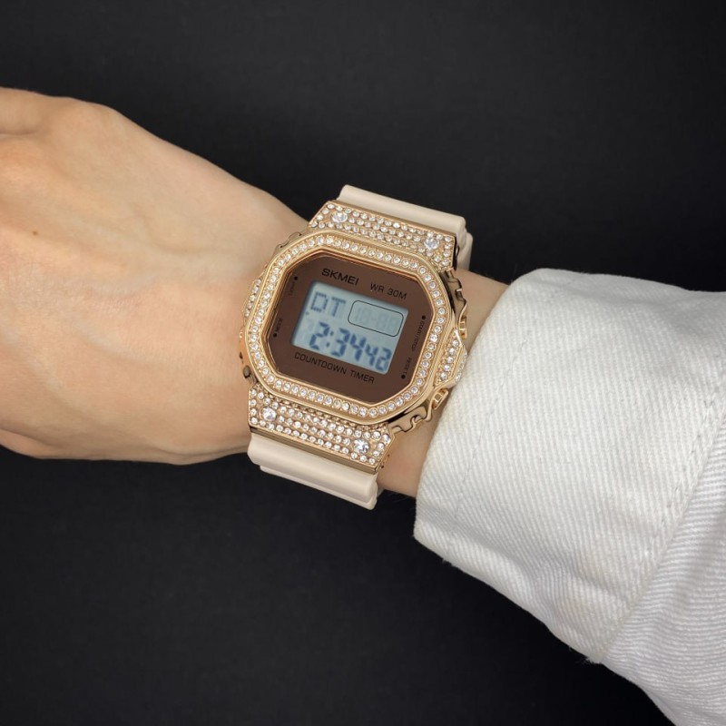 Жіночий спортивний годинник Skmei 2000RG Rose Gold з електронним циферблатом та підсвічуванням