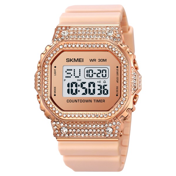 Жіночий спортивний годинник Skmei 2000RG Rose Gold з електронним циферблатом та підсвічуванням